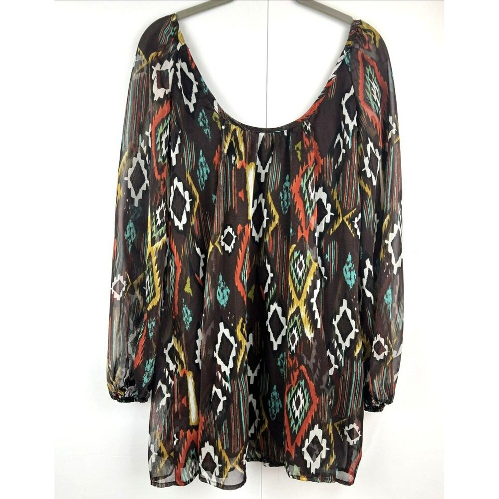 Show Me Your Mumu Top Small Tunic Blouse Brown Orange Peasant Boho Long Sleeve